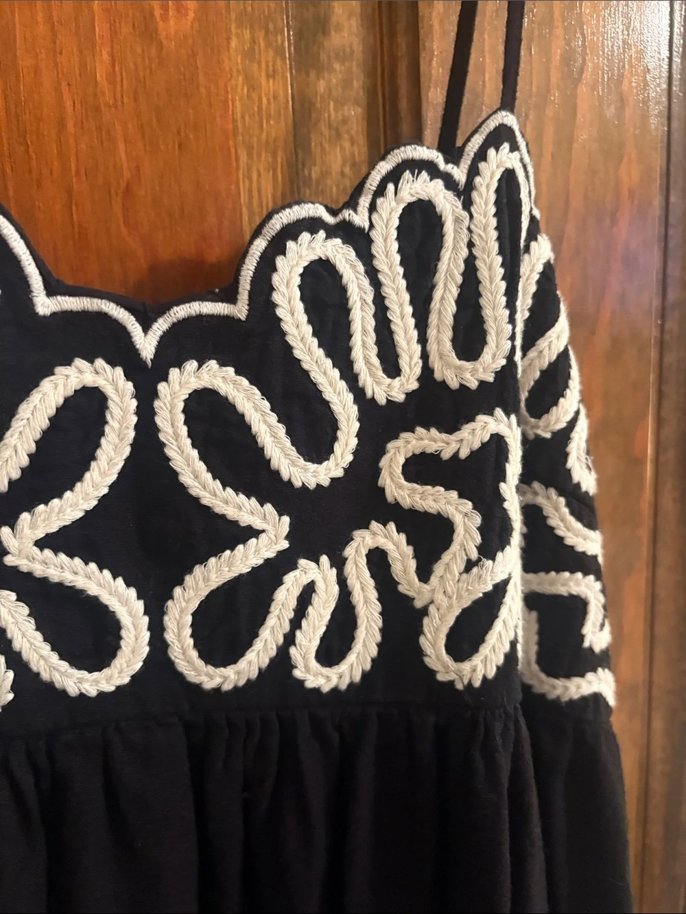 A new day Black Maxi Dress with White Embroidered Bodice